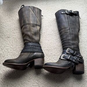Freebird Distressed Leather Heeled Boots with Buckles